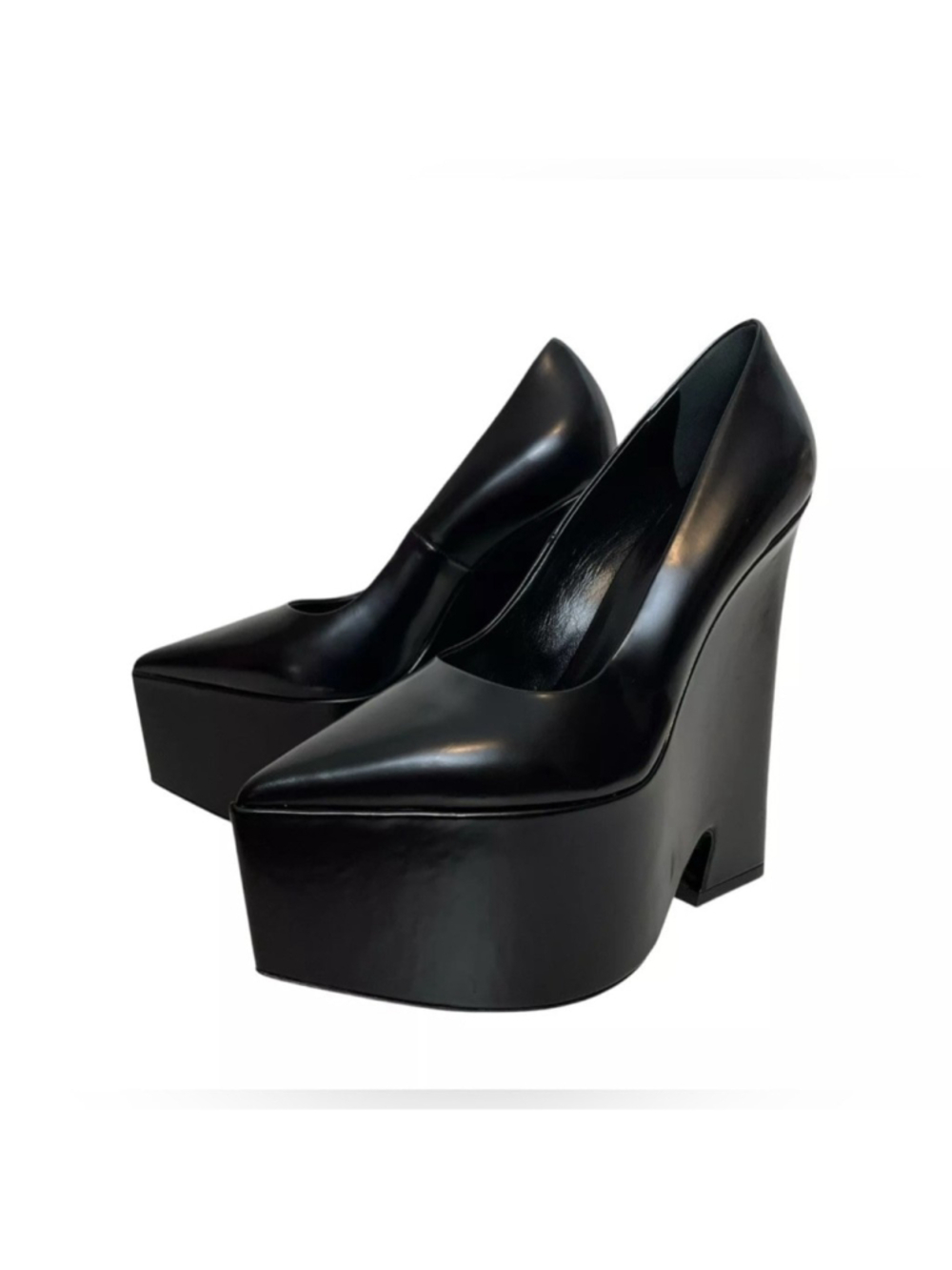 Versace Tempest Platform Pumps Black High Heels Leather Pointed Toe IT 39.5 - Picture 6 of 14